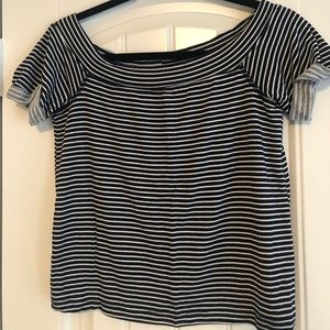 Navy Striped Strapless Top